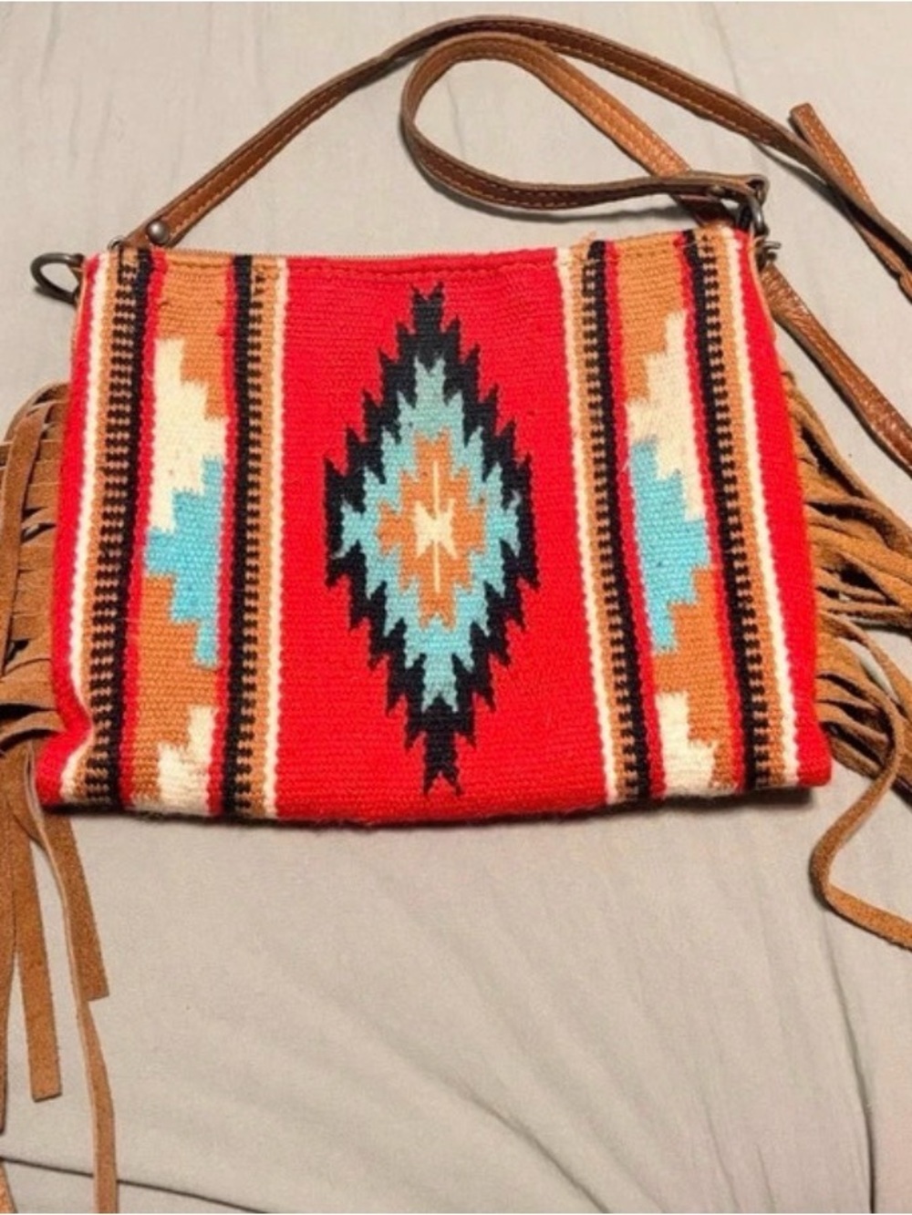 American Darling Red Woven Fringe Crossbody Bag